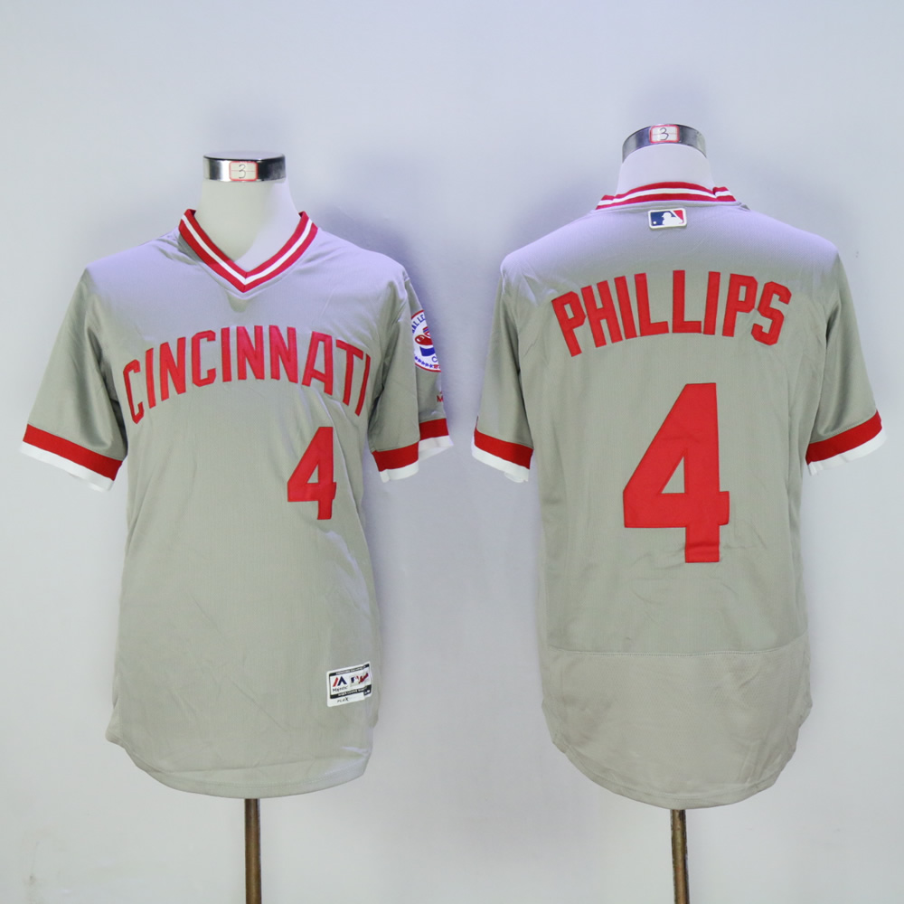 Men MLB Cincinnati Reds #4 Phillips grey Mitchell Ness 1976 jerseys